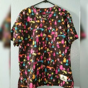 green scrubs scrub top medium black neon frogs  nu